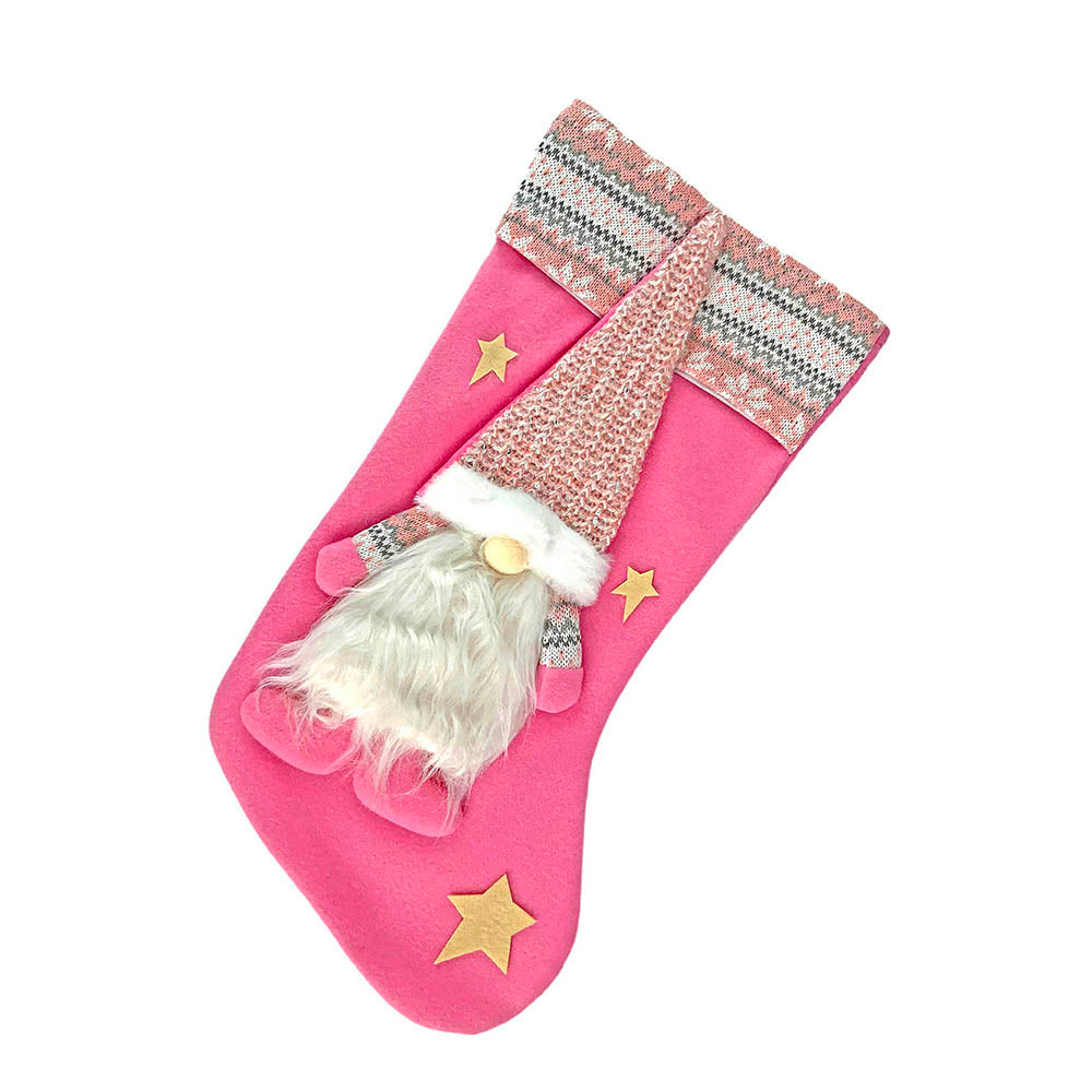 Little Surprise Box, White Beard Pink Gnome Christmas Stocking for Gifts and Christmas Décor, 16 inches