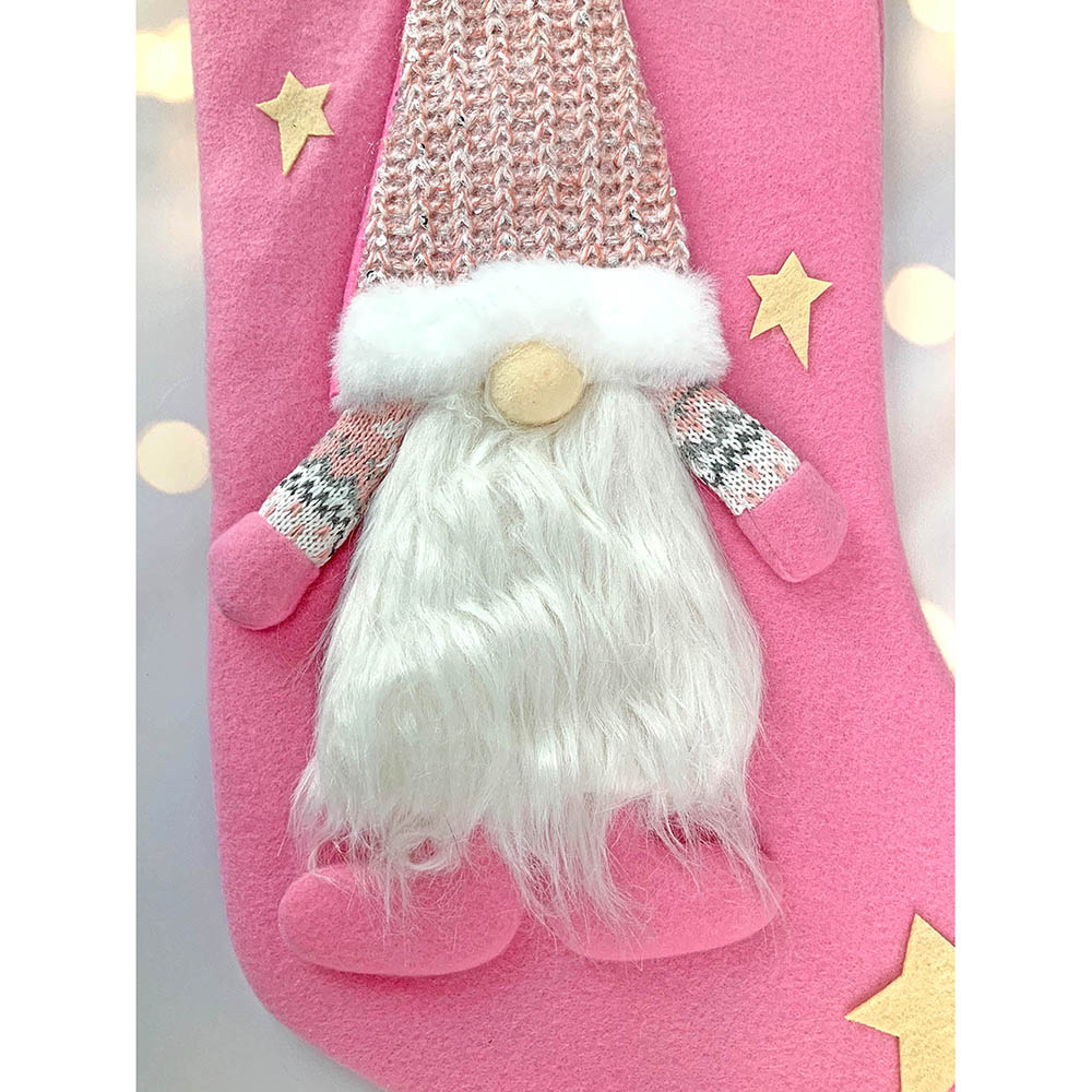 Little Surprise Box, White Beard Pink Gnome Christmas Stocking for Gifts and Christmas Décor, 16 inches