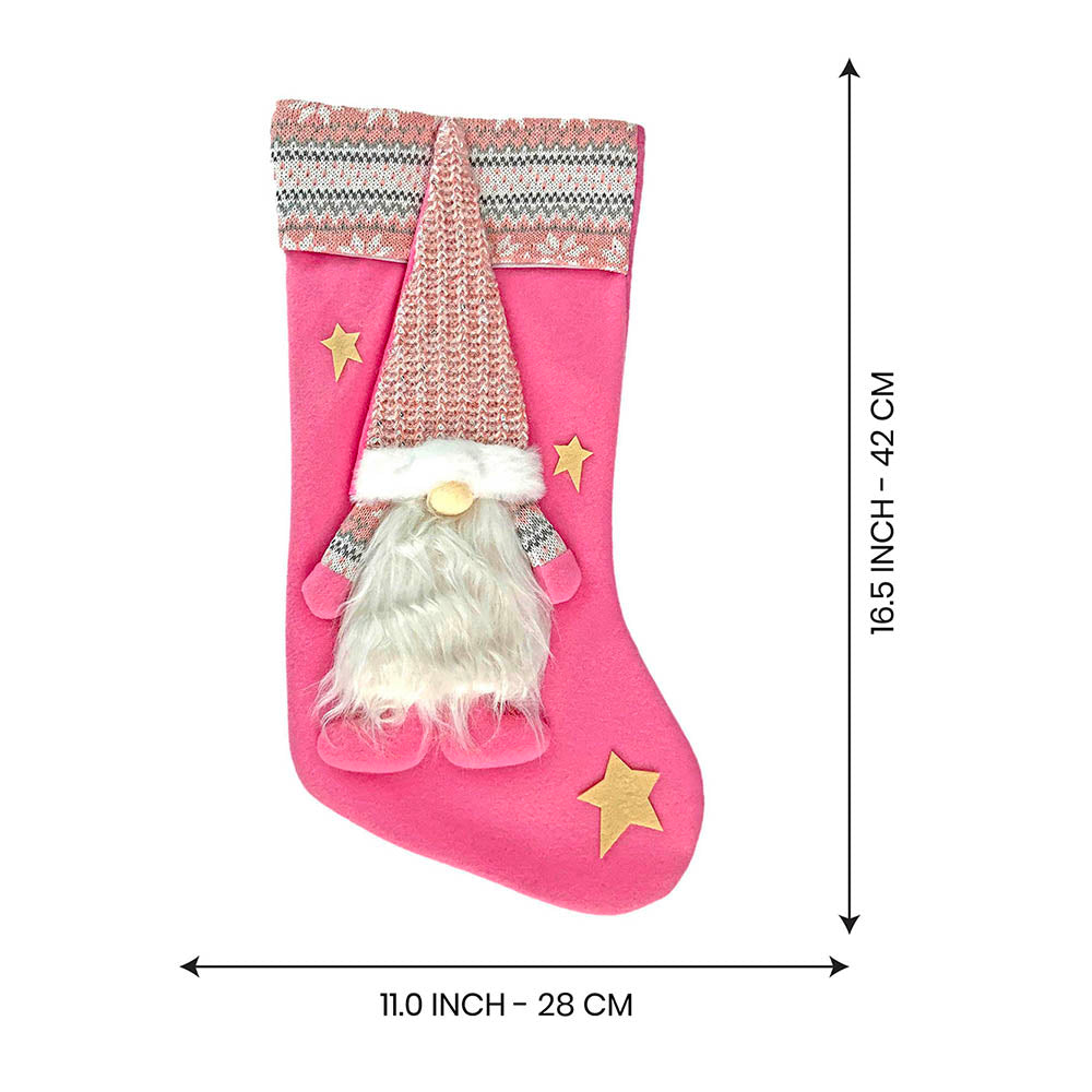 Little Surprise Box, White Beard Pink Gnome Christmas Stocking for Gifts and Christmas Décor, 16 inches