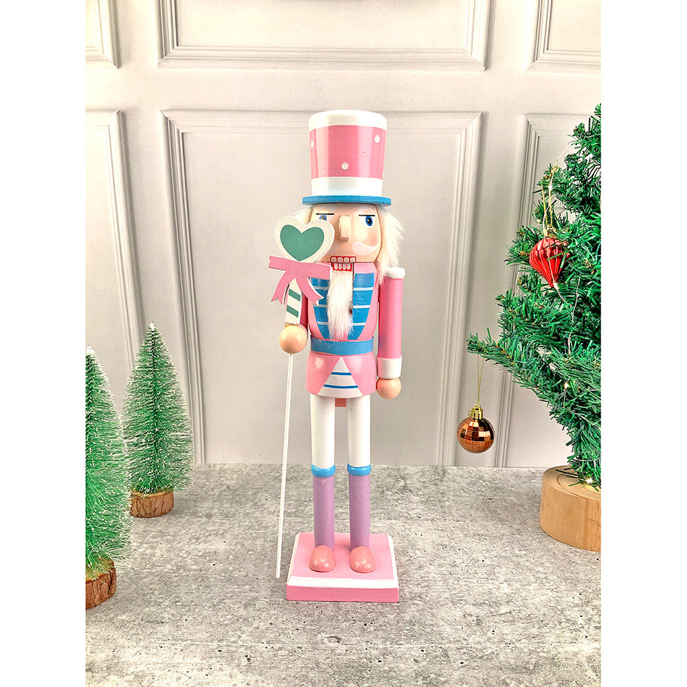 Little Surprise Box, 15 inches Wooden Pastel Pink Heart Nutcracker Self Standing Christmas Table Decor