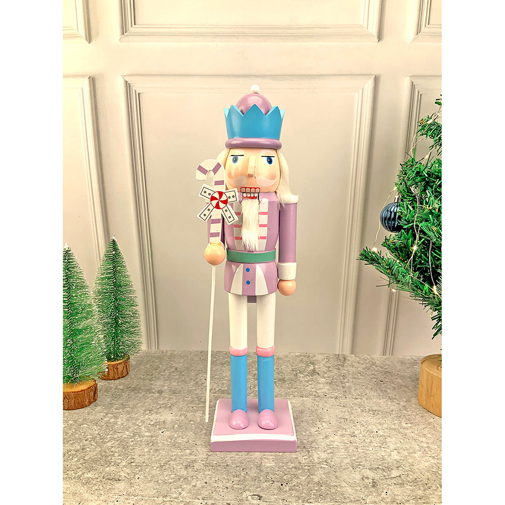 Little Surprise Box, 15 inches wooden Pastel Purple Candycane Nutcracker self standing Christmas Table Decor