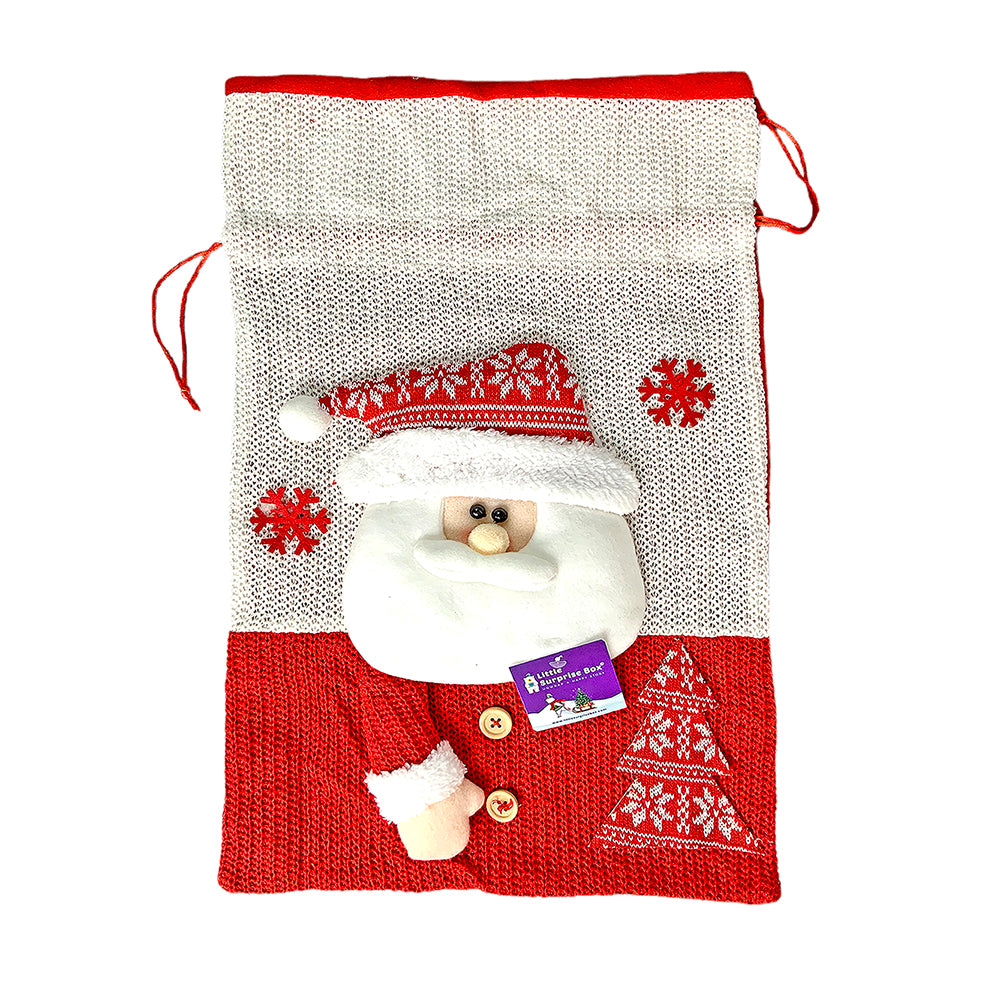 Little Surprise Box, Santa Red & White Knitted Christmas Sack for Christmas Gifts and Home Décor