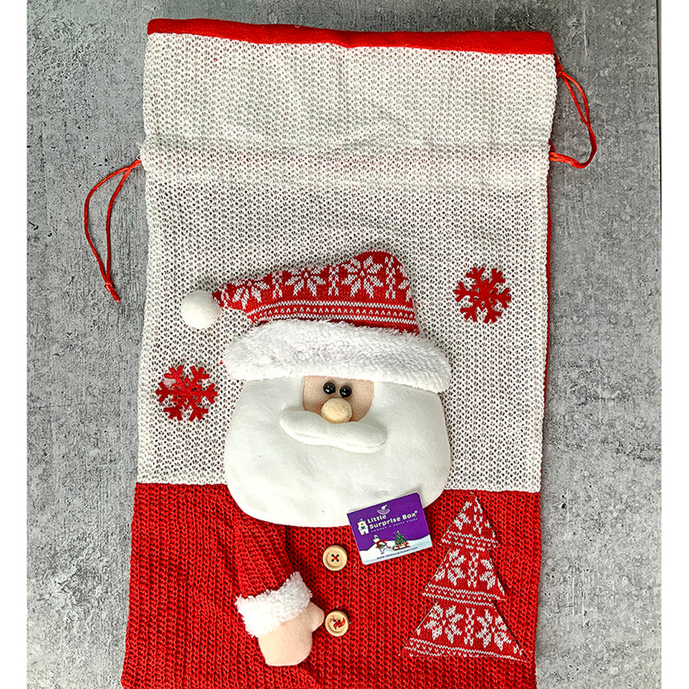 Little Surprise Box, Santa Red & White Knitted Christmas Sack for Christmas Gifts and Home Décor