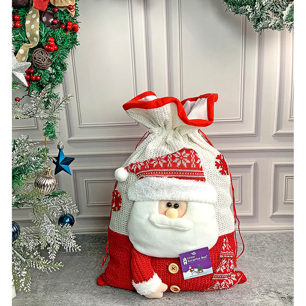 Little Surprise Box, Santa Red & White Knitted Christmas Sack for Christmas Gifts and Home Décor