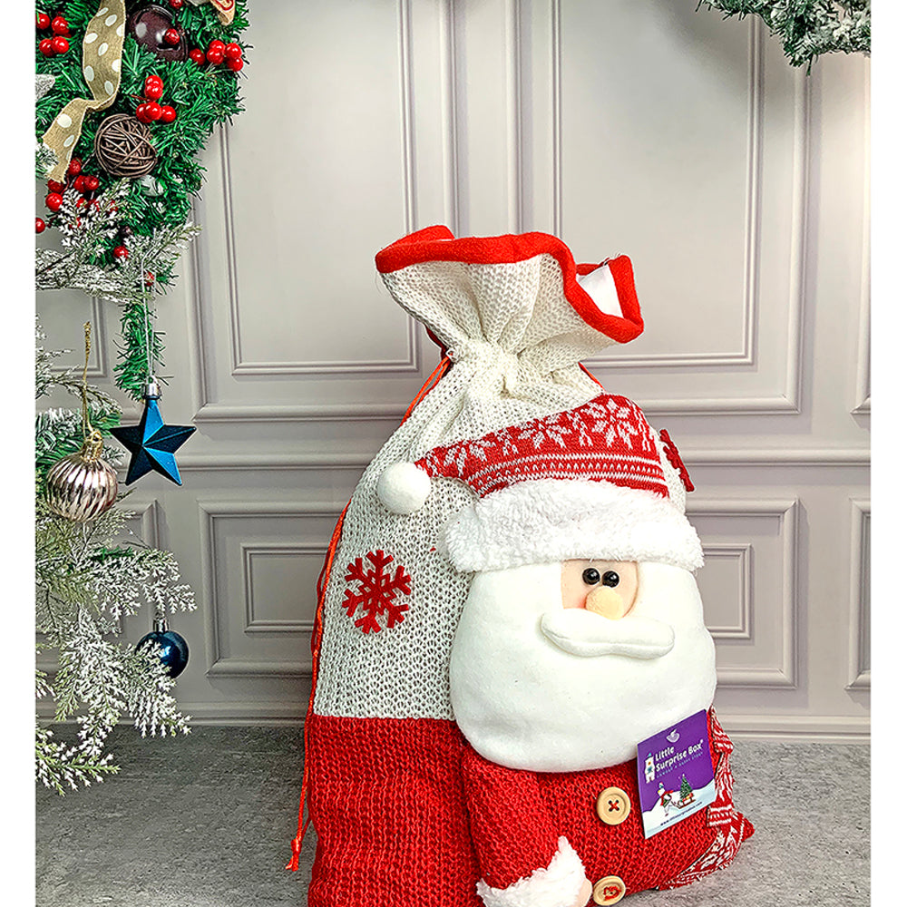 Little Surprise Box, Santa Red & White Knitted Christmas Sack for Christmas Gifts and Home Décor