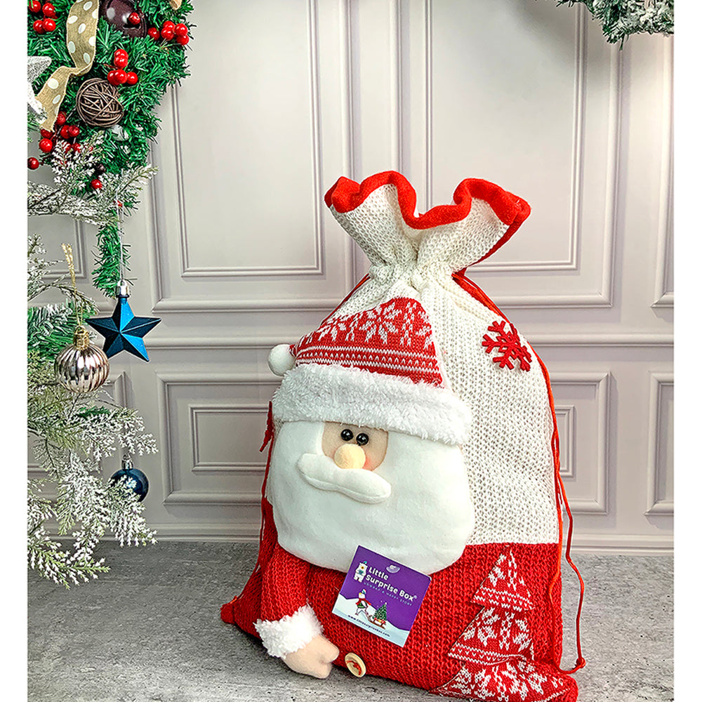 Little Surprise Box, Santa Red & White Knitted Christmas Sack for Christmas Gifts and Home Décor