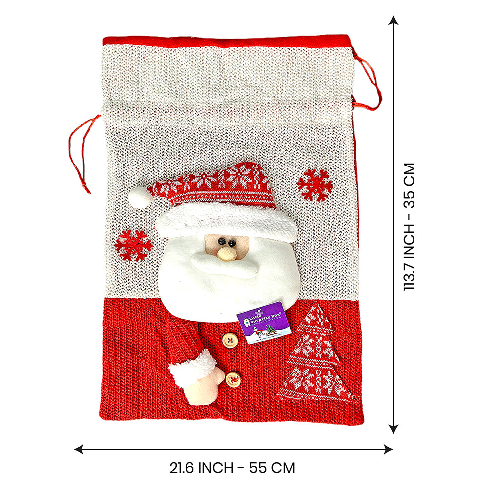 Little Surprise Box, Santa Red & White Knitted Christmas Sack for Christmas Gifts and Home Décor