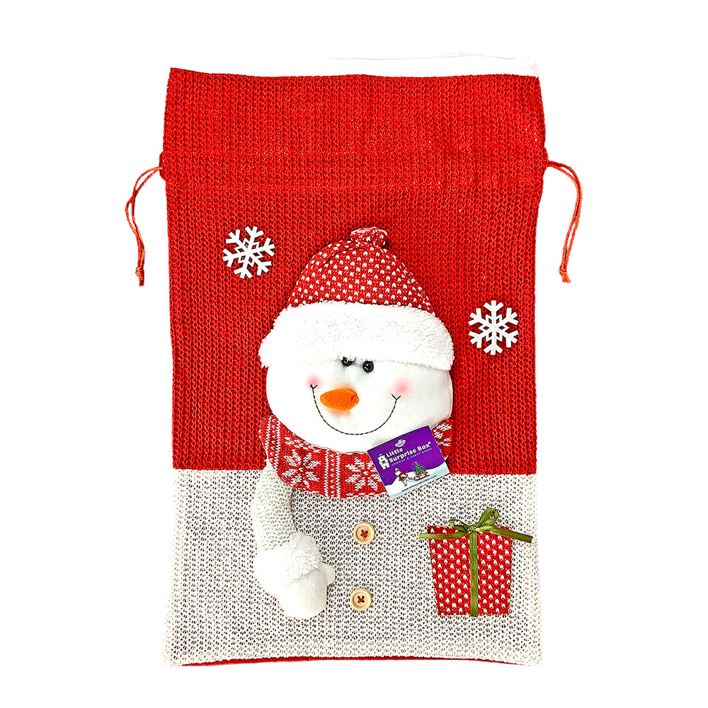 Little Surprise Box, Snowman Red & White Knitted Large Size Christmas Sack and Gift Bag for Christmas Gifts , 21 inches