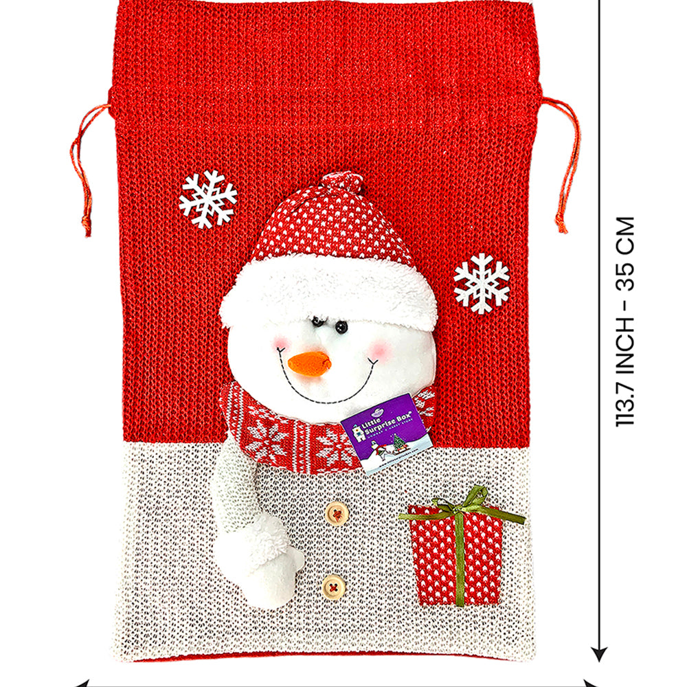 Little Surprise Box, Snowman Red & White Knitted Large Size Christmas Sack and Gift Bag for Christmas Gifts , 21 inches