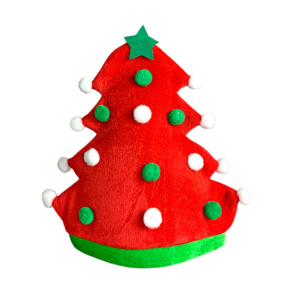 Little Surprise Box ,3d Red Pompom Christmas Tree shaped Velvet Plush Christmas Party Hat