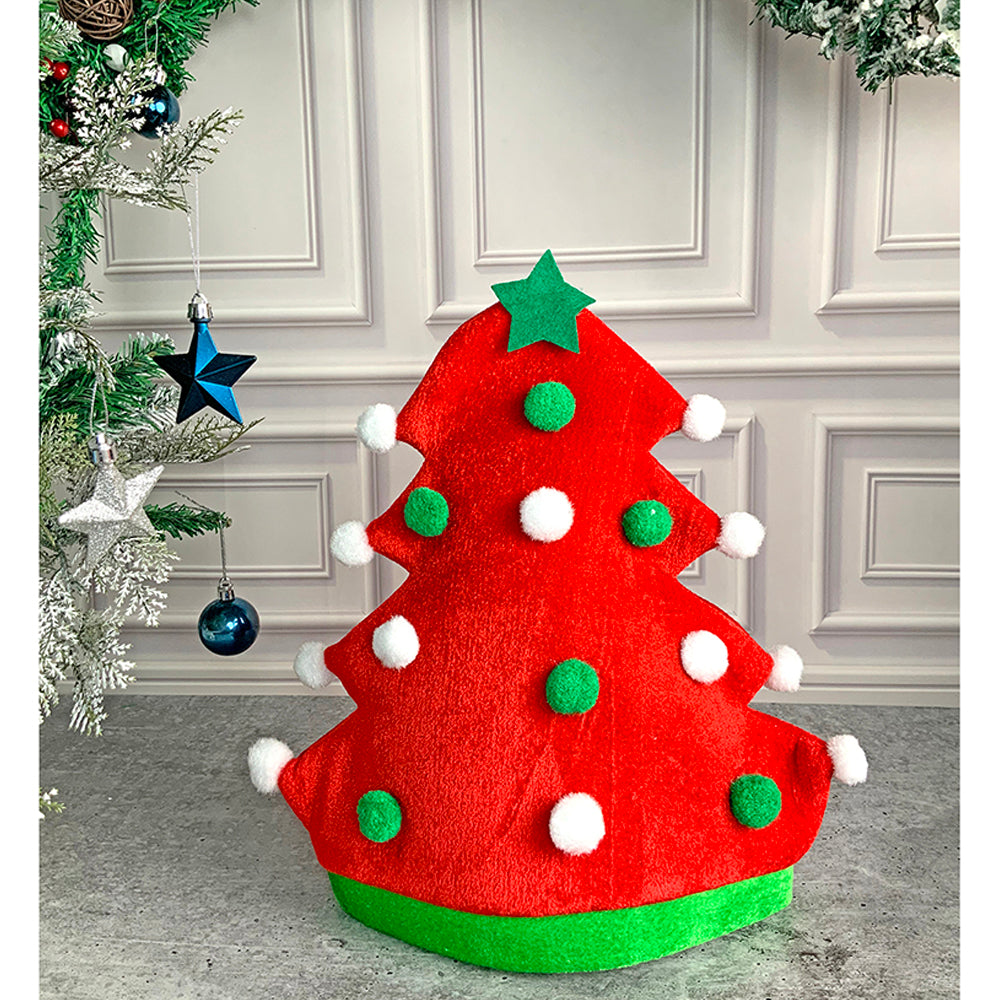 Little Surprise Box ,3d Red Pompom Christmas Tree shaped Velvet Plush Christmas Party Hat