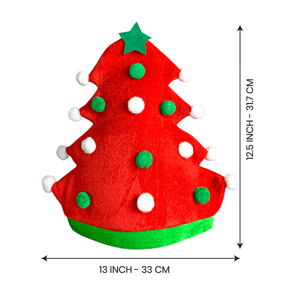 Little Surprise Box ,3d Red Pompom Christmas Tree shaped Velvet Plush Christmas Party Hat