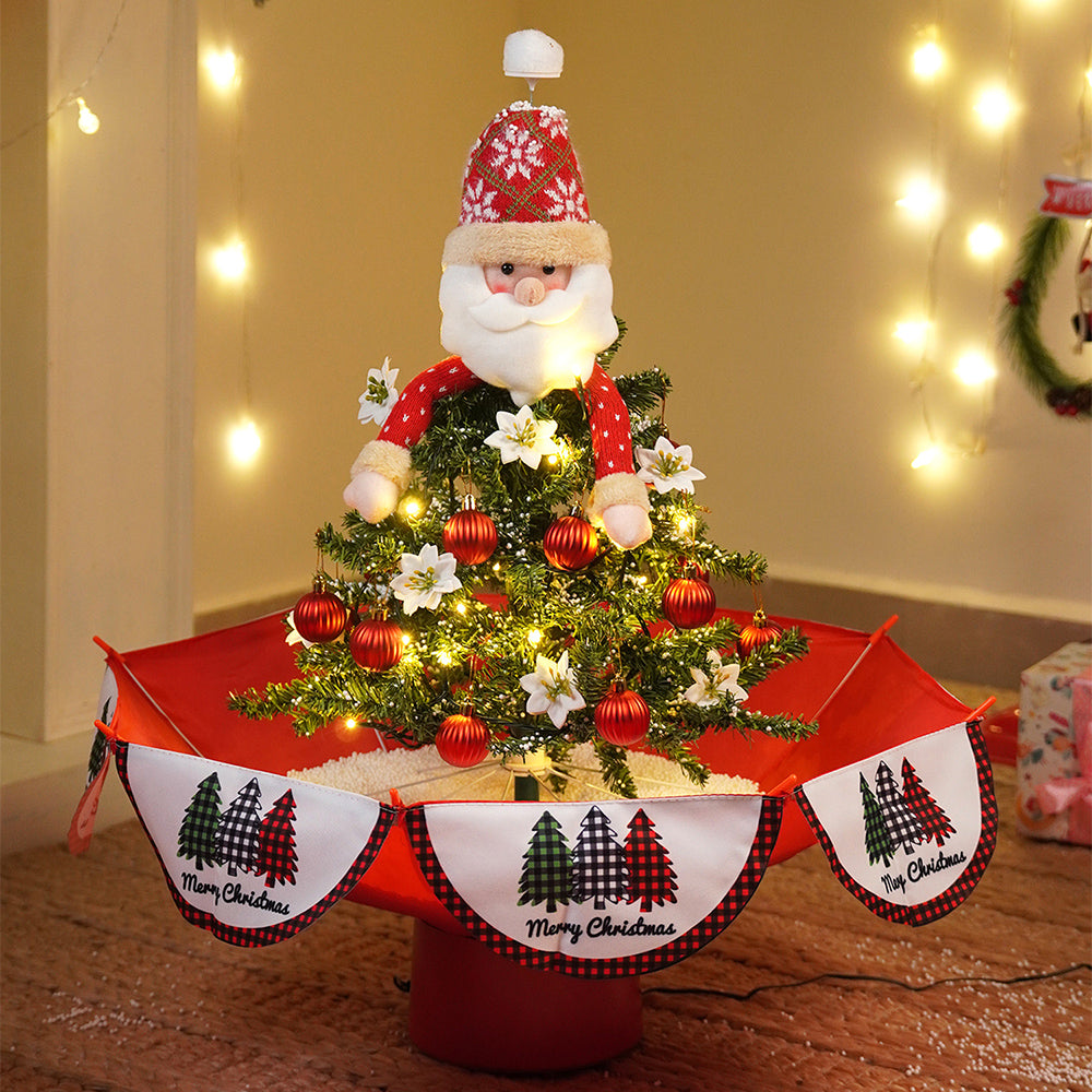 Little Surprise Box, 2.5feet, Santa Topper Tree  Themed Snowfall Effect With Light & Music Umbrella styled Christmas home Décor