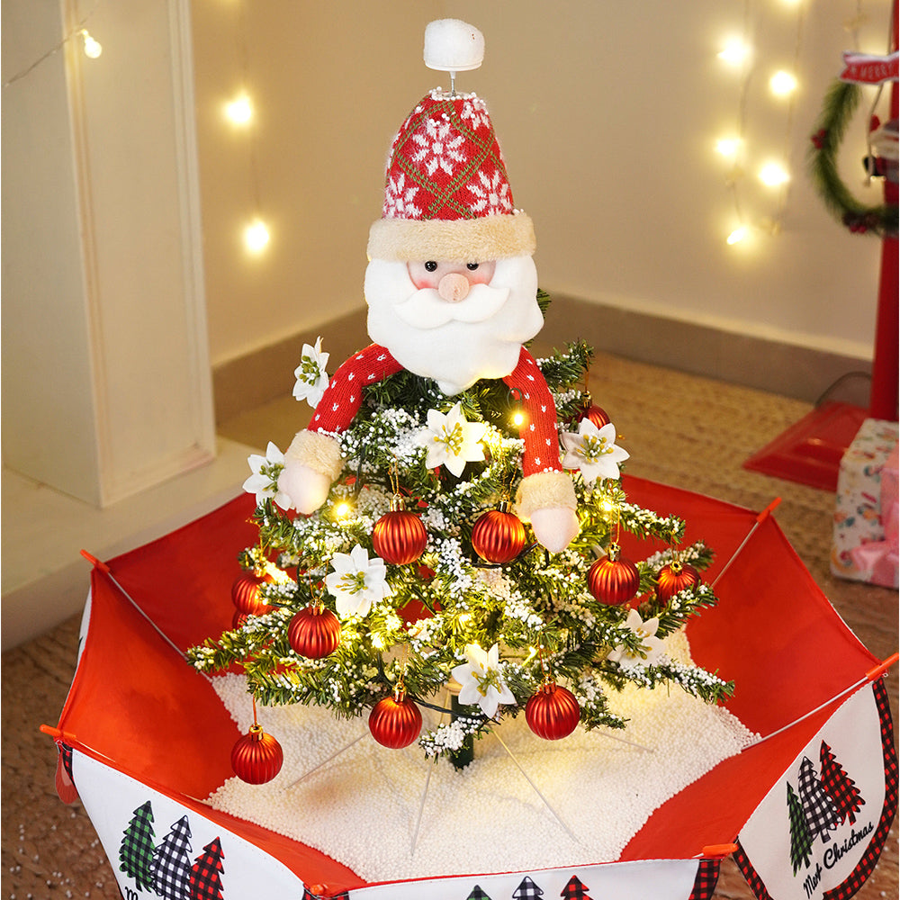 Little Surprise Box, 2.5feet, Santa Topper Tree  Themed Snowfall Effect With Light & Music Umbrella styled Christmas home Décor