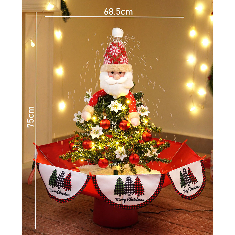 Little Surprise Box, 2.5feet, Santa Topper Tree  Themed Snowfall Effect With Light & Music Umbrella styled Christmas home Décor