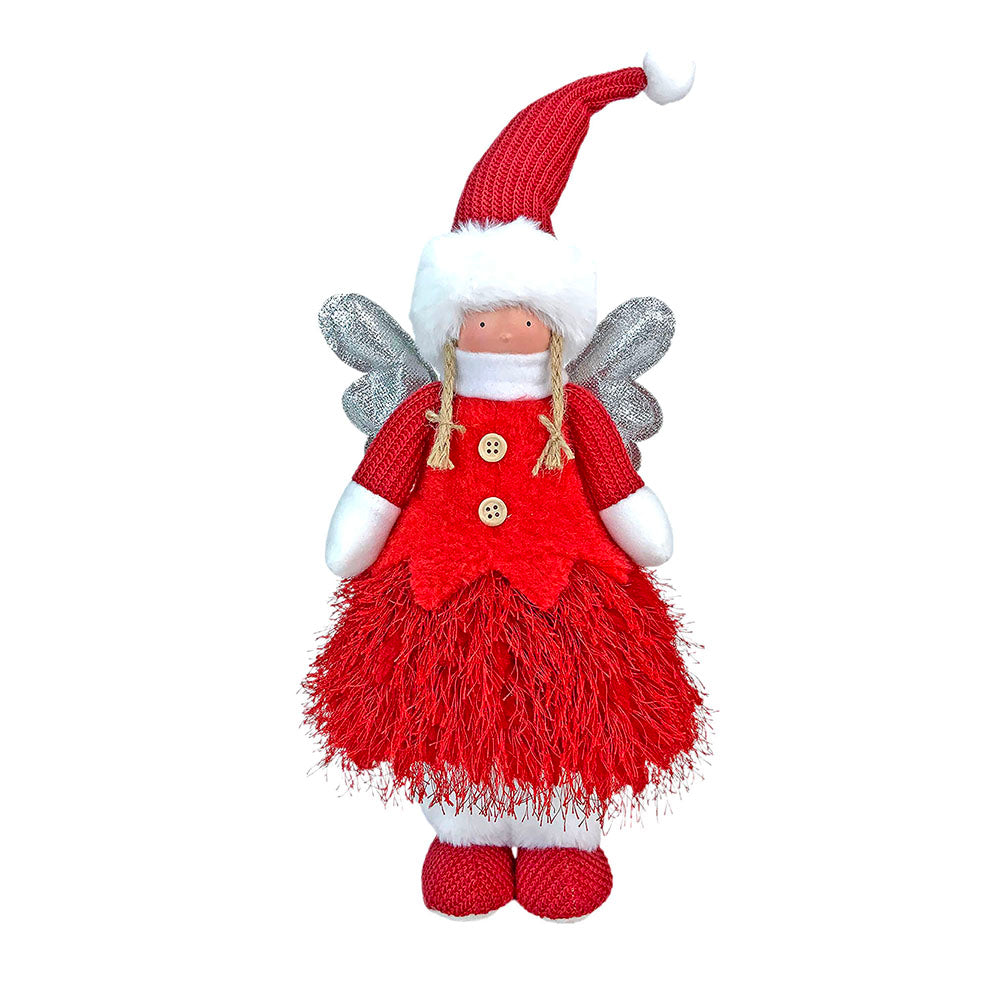 Little Surprise Box Red Skirt Christmas Angel with Glitter Silver Wings self standing Christmas Table Décor 16inches