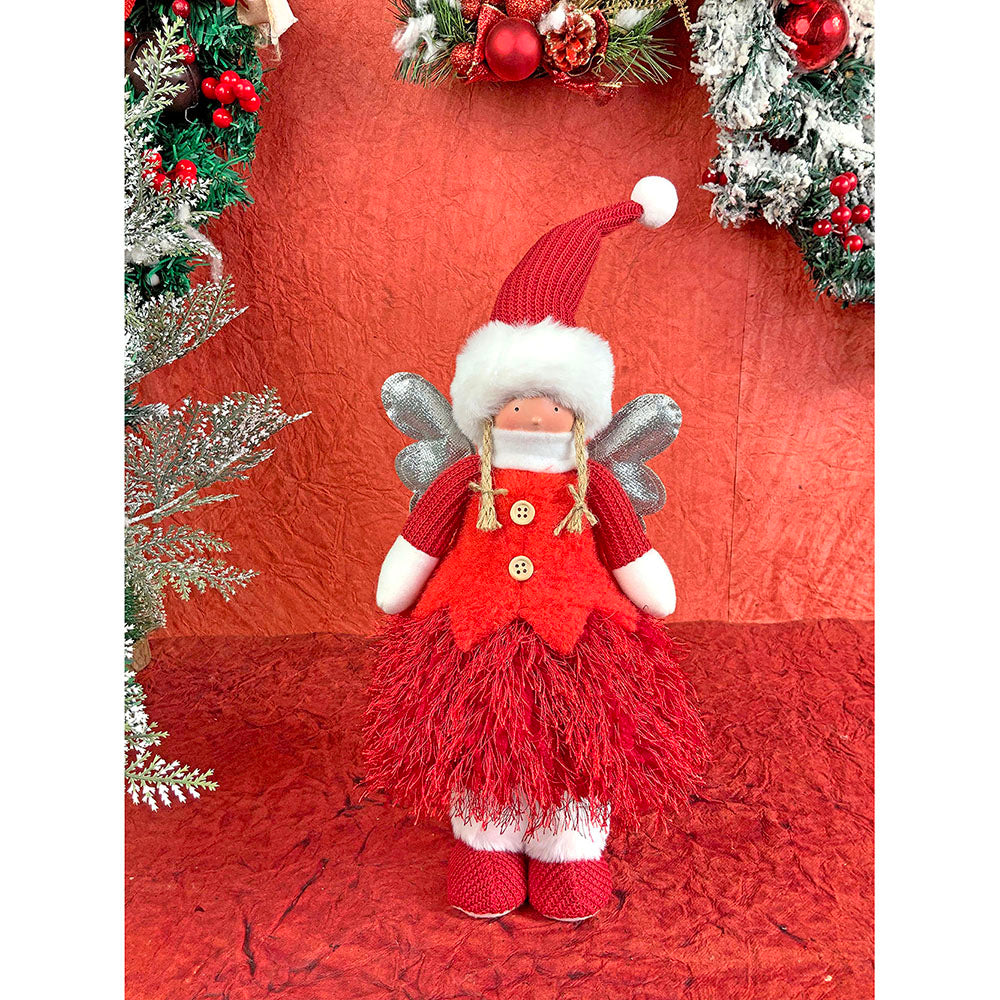 Little Surprise Box Red Skirt Christmas Angel with Glitter Silver Wings self standing Christmas Table Décor 16inches