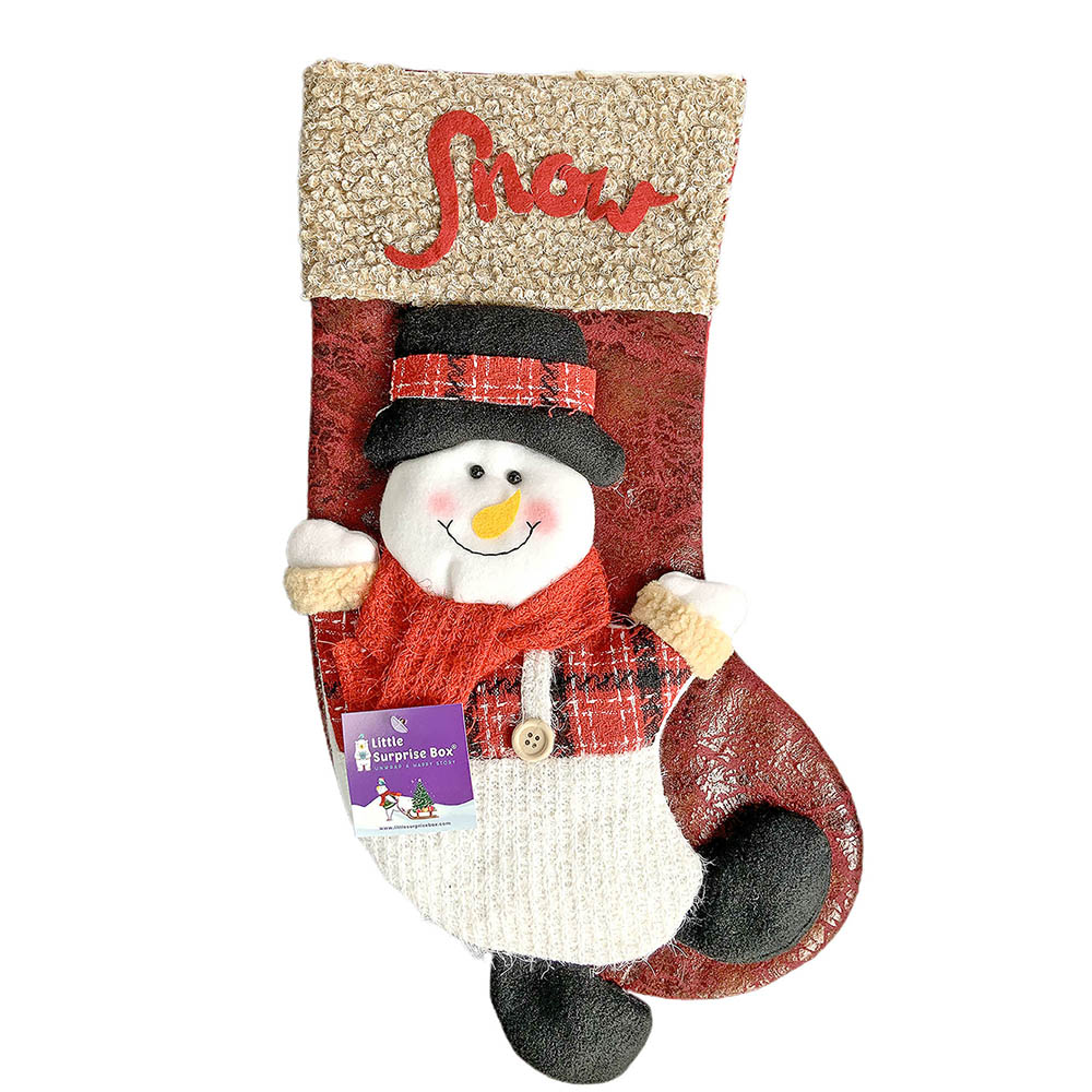 Little Surprise Box, Snow Lettering Snowman Christmas Stocking for Gifts and Christmas Décor, 18 inches