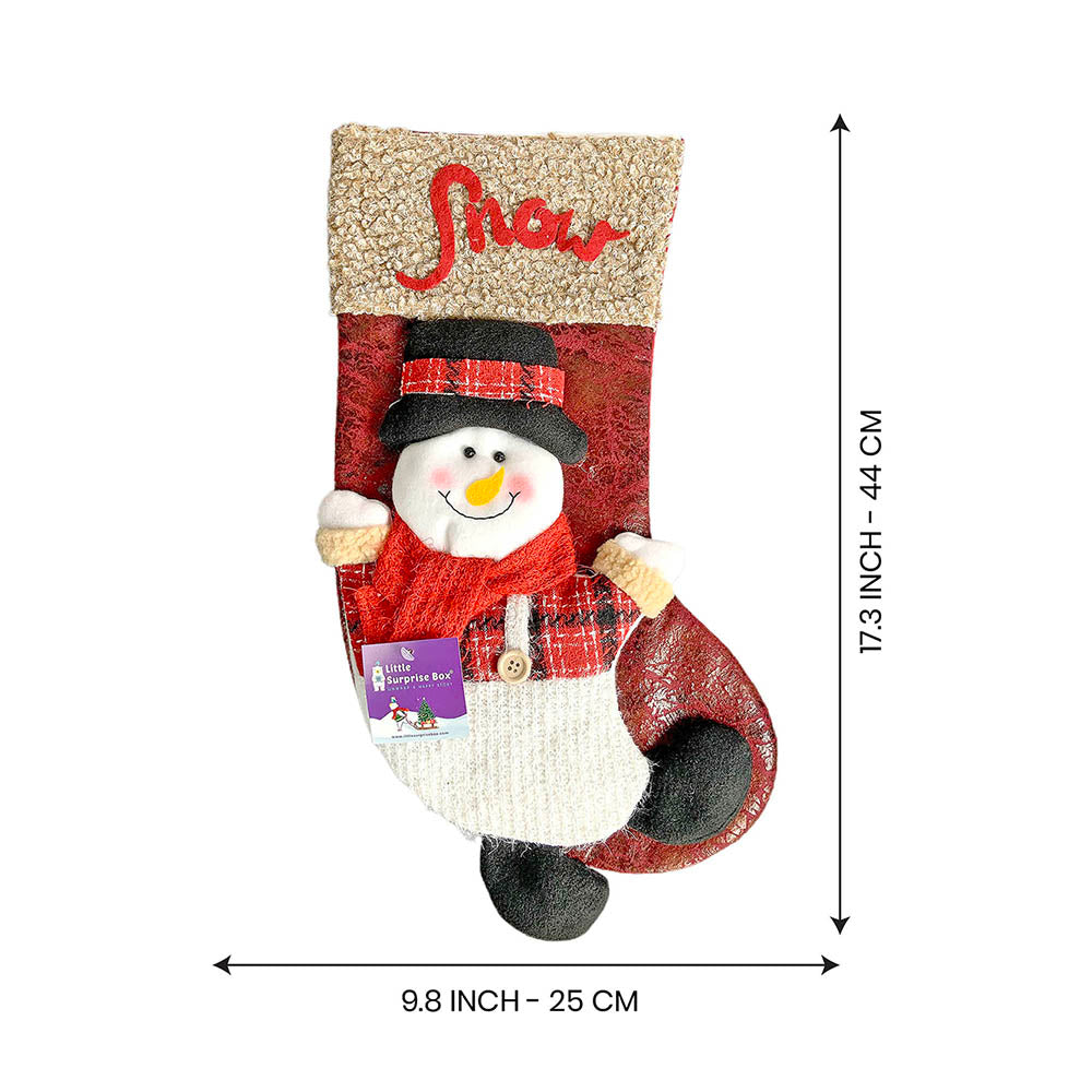 Little Surprise Box, Snow Lettering Snowman Christmas Stocking for Gifts and Christmas Décor, 18 inches