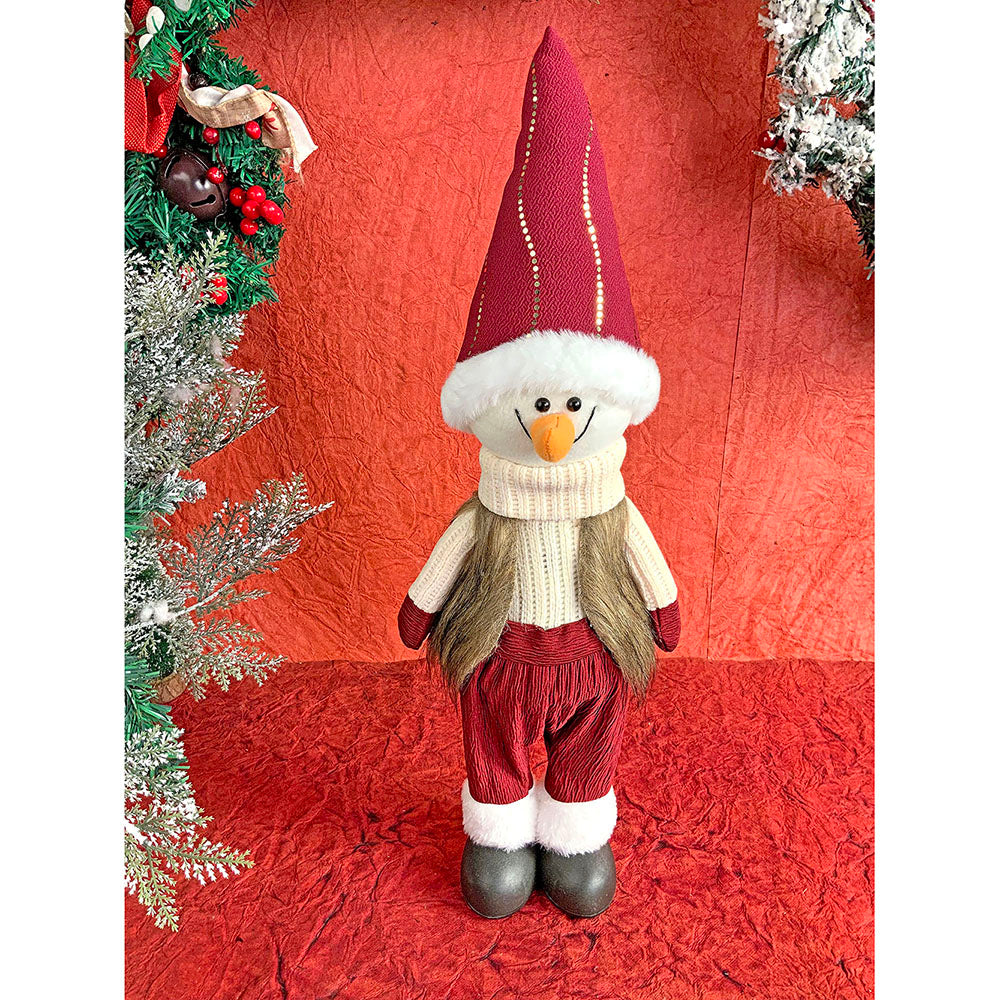 Little Surprise Box 24 inches Cream Maroon Gold self Standing Snowman Christmas Table Décor