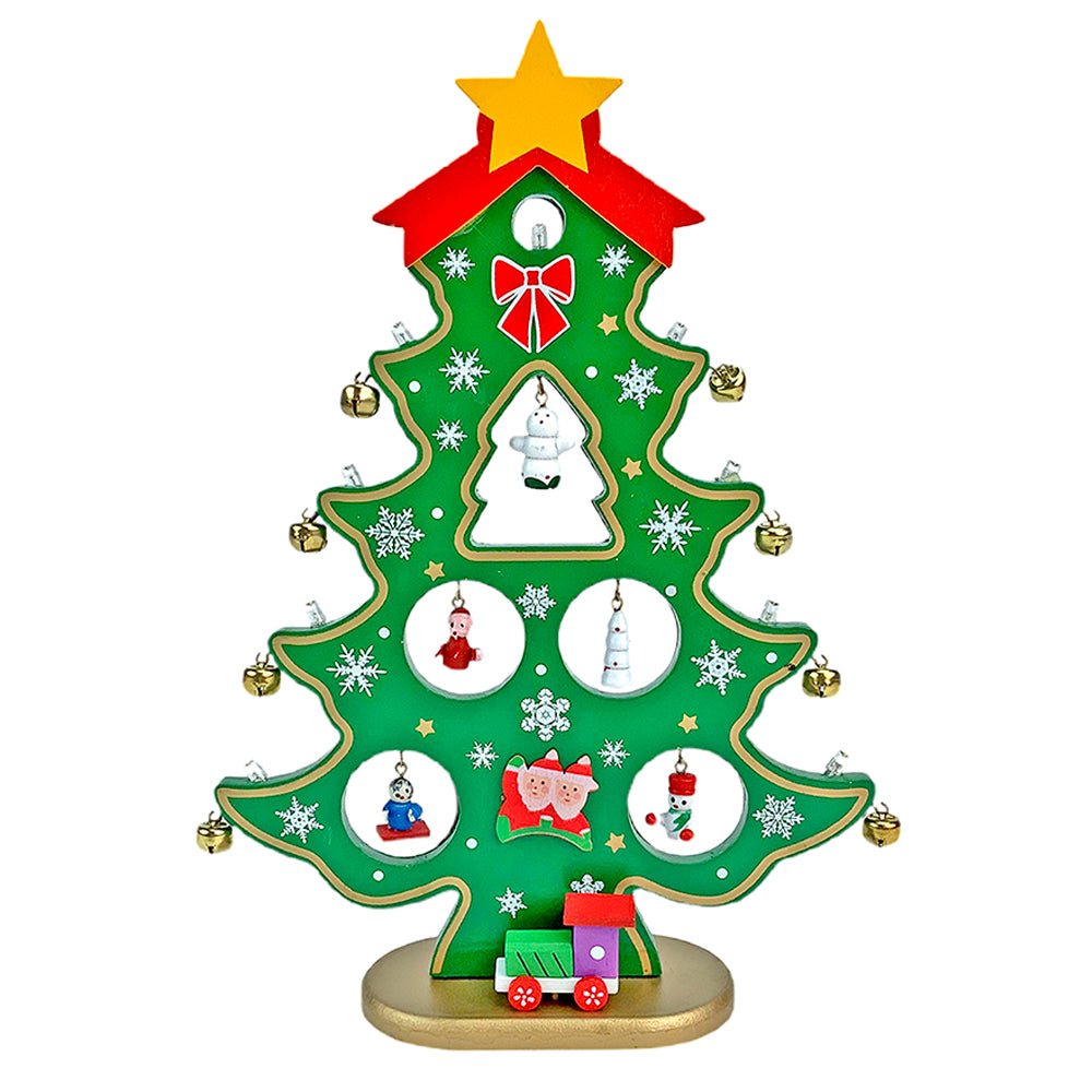 Little Surprise Box Green DIY Wooden Christmas Tree with LED Light, Christmas Table Décor