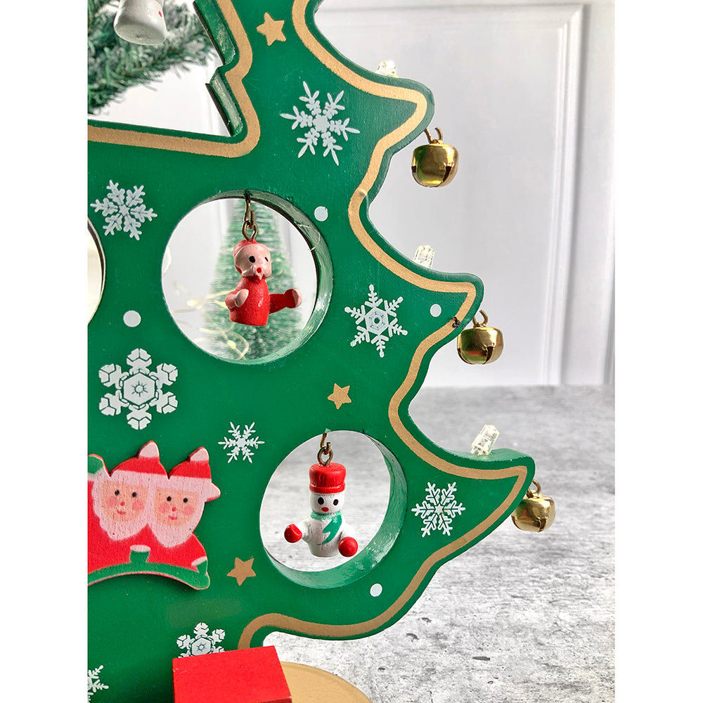 Little Surprise Box Green DIY Wooden Christmas Tree with LED Light, Christmas Table Décor