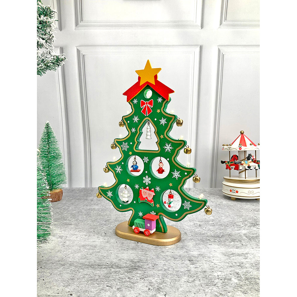 Little Surprise Box Green DIY Wooden Christmas Tree with LED Light, Christmas Table Décor