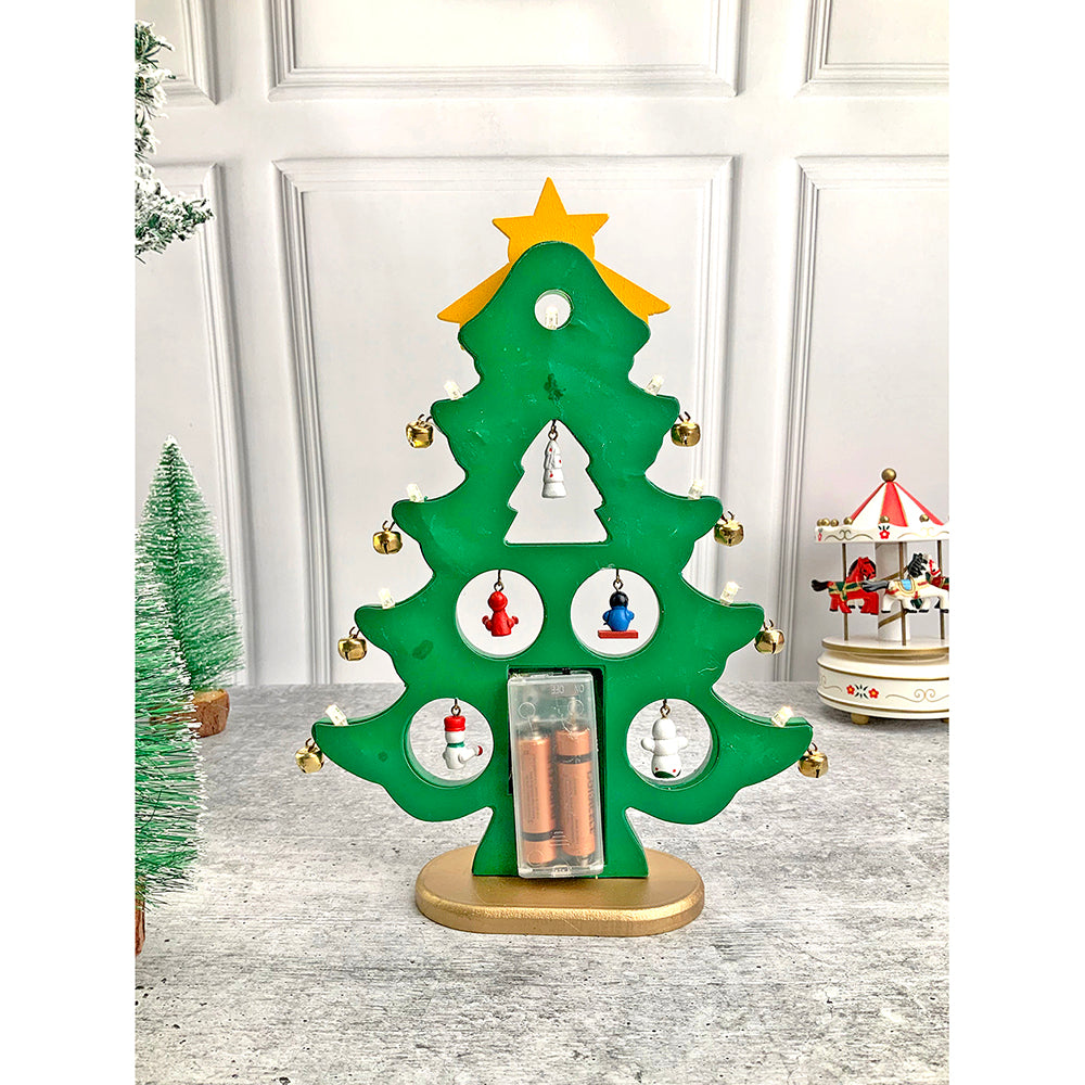 Little Surprise Box Green DIY Wooden Christmas Tree with LED Light, Christmas Table Décor