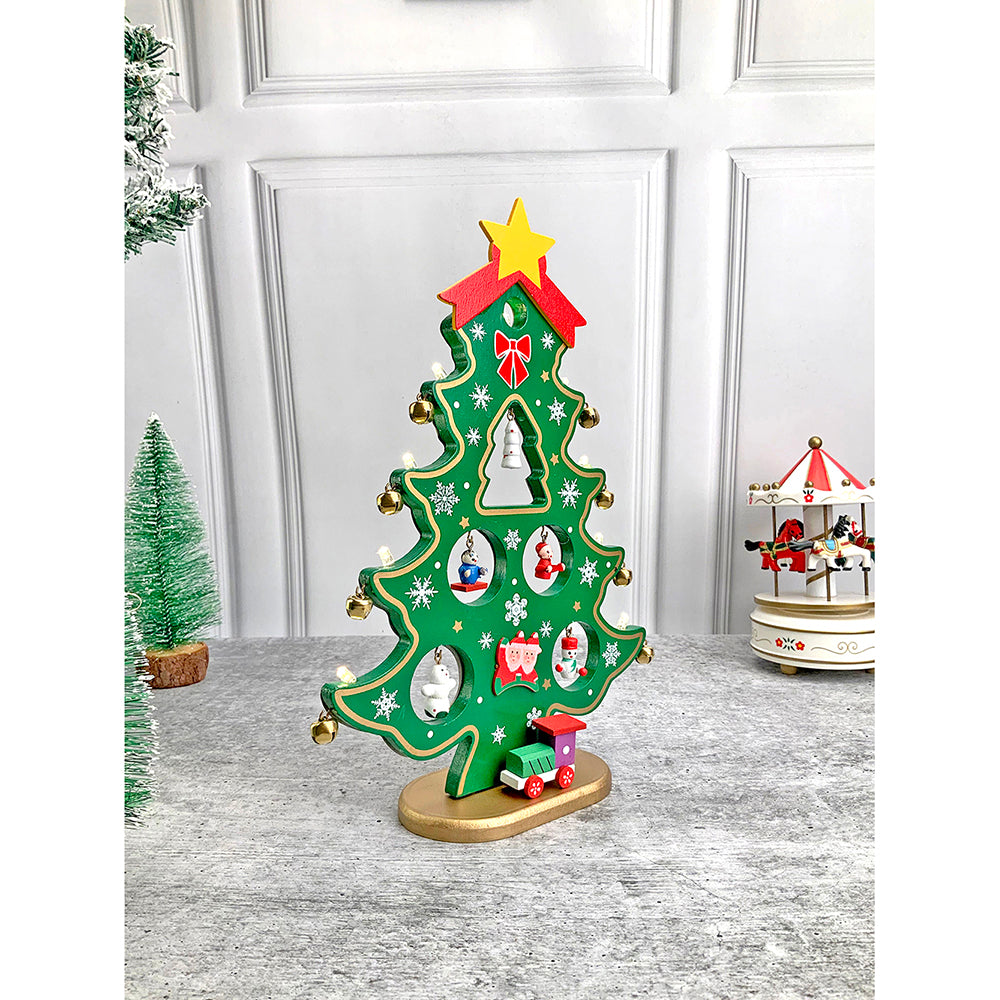 Little Surprise Box Green DIY Wooden Christmas Tree with LED Light, Christmas Table Décor