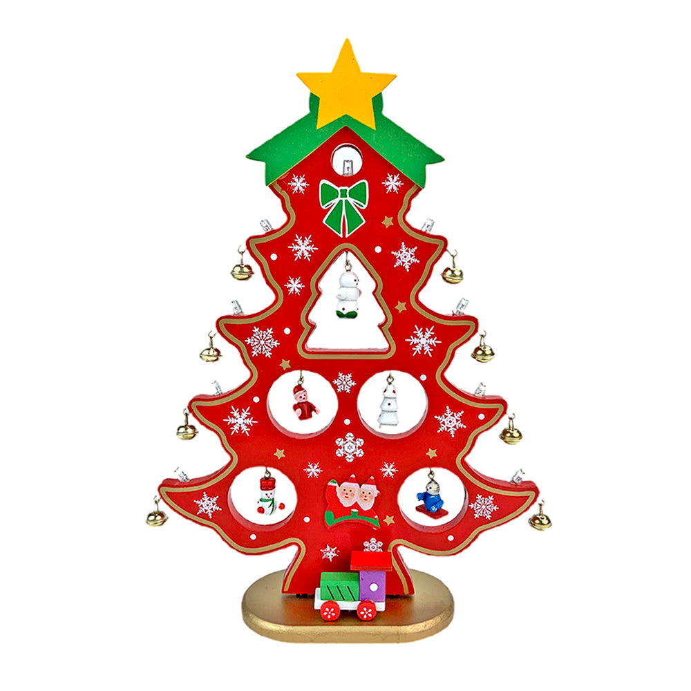 Little Surprise Box Red DIY Wooden Christmas Tree with LED Light, Christmas Table Décor