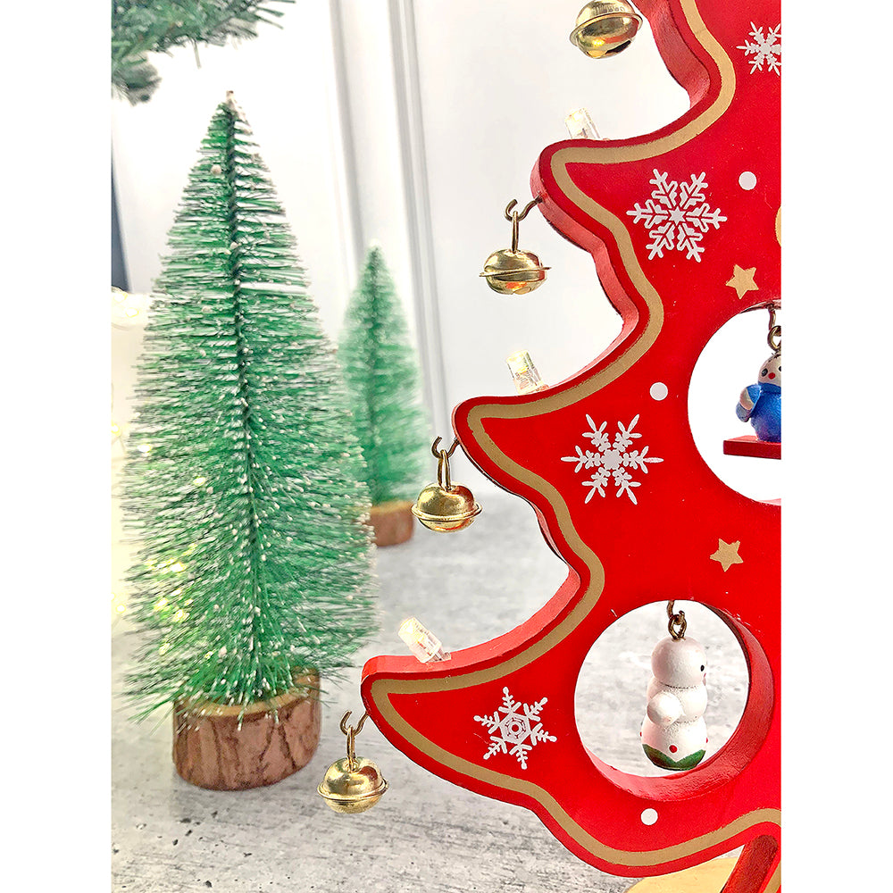 Little Surprise Box Red DIY Wooden Christmas Tree with LED Light, Christmas Table Décor