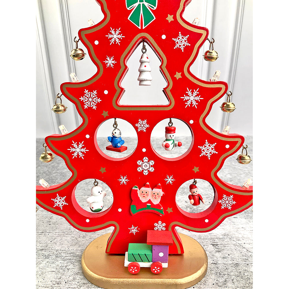 Little Surprise Box Red DIY Wooden Christmas Tree with LED Light, Christmas Table Décor