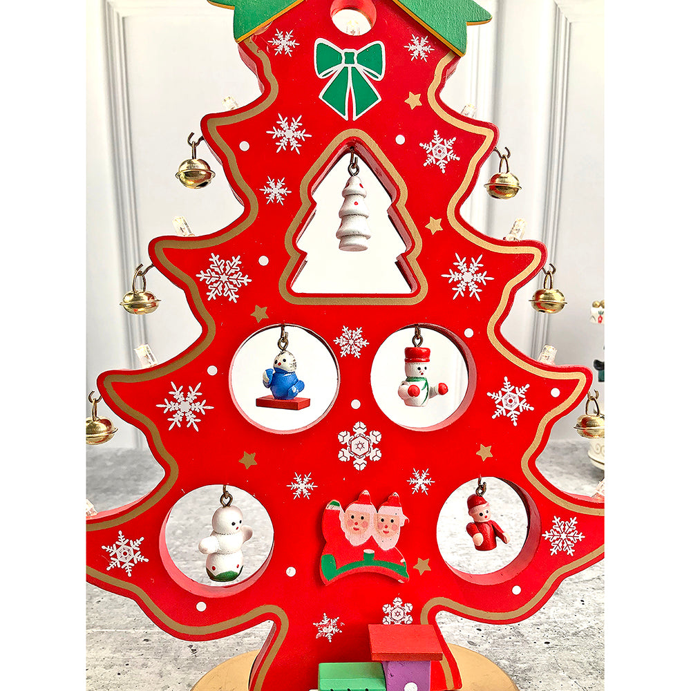 Little Surprise Box Red DIY Wooden Christmas Tree with LED Light, Christmas Table Décor