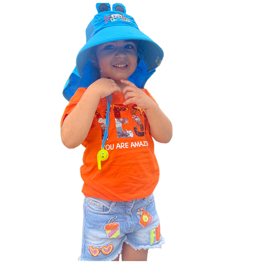 Little Surprise Box, Summer Hat With Wide Neck Flap For Kids, (3-10yrs),  Blue Panda.