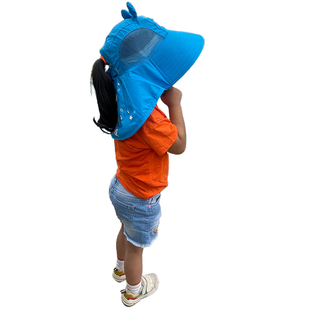 Little Surprise Box, Summer Hat With Wide Neck Flap For Kids, (3-10yrs),  Blue Panda.