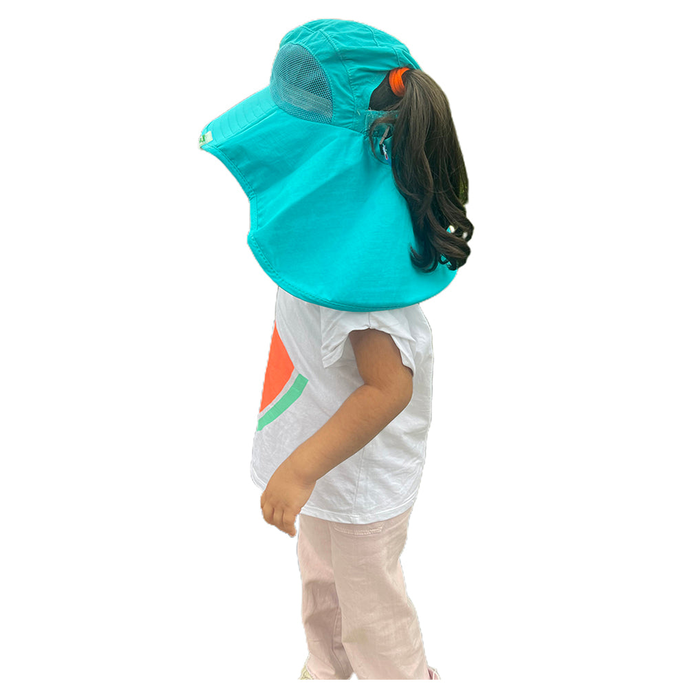 Little Surprise Box, Summer Hat With Wide Neck Flap For Kids, (3-10yrs),  Teal Dino.