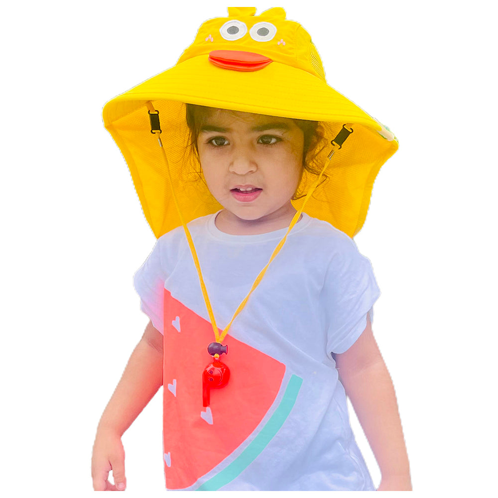 Little Surprise Box, Summer Hat With Wide Neck Flap For Kids, (3-10yrs),  Yellow Duck.