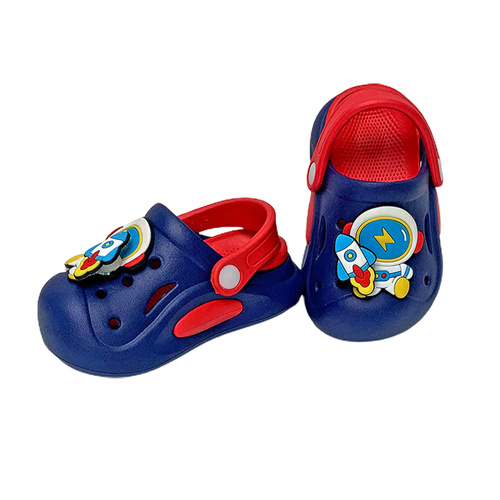 Little Surpise Box Blue & Red Spinning Rocket Slip On Clogs, Summer/Monsoon All Season Footwear For Toddlers & Kids.