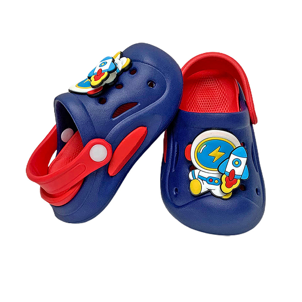 Little Surpise Box Blue & Red Spinning Rocket Slip On Clogs, Summer/Monsoon All Season Footwear For Toddlers & Kids.