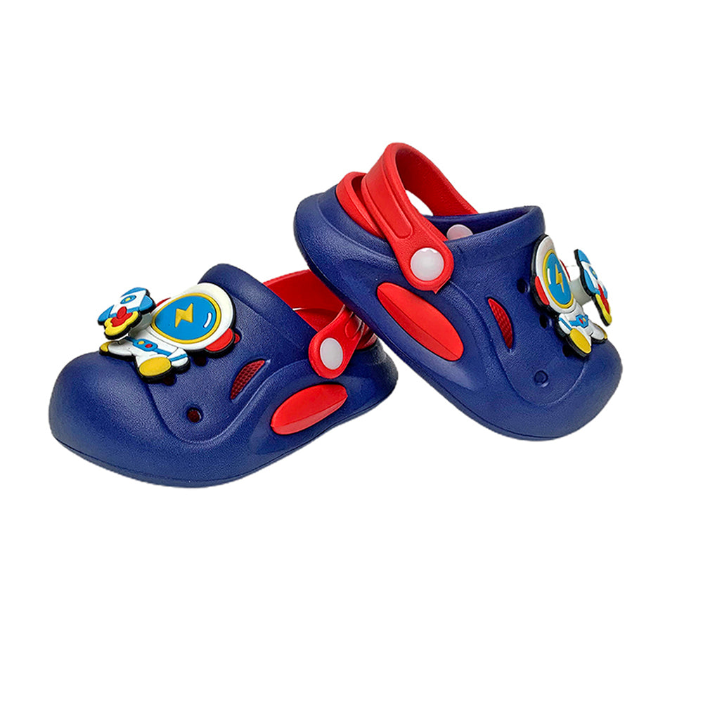 Little Surpise Box Blue & Red Spinning Rocket Slip On Clogs, Summer/Monsoon All Season Footwear For Toddlers & Kids.