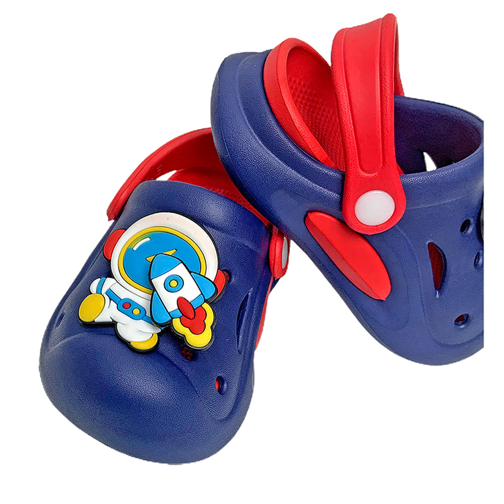 Little Surpise Box Blue & Red Spinning Rocket Slip On Clogs, Summer/Monsoon All Season Footwear For Toddlers & Kids.