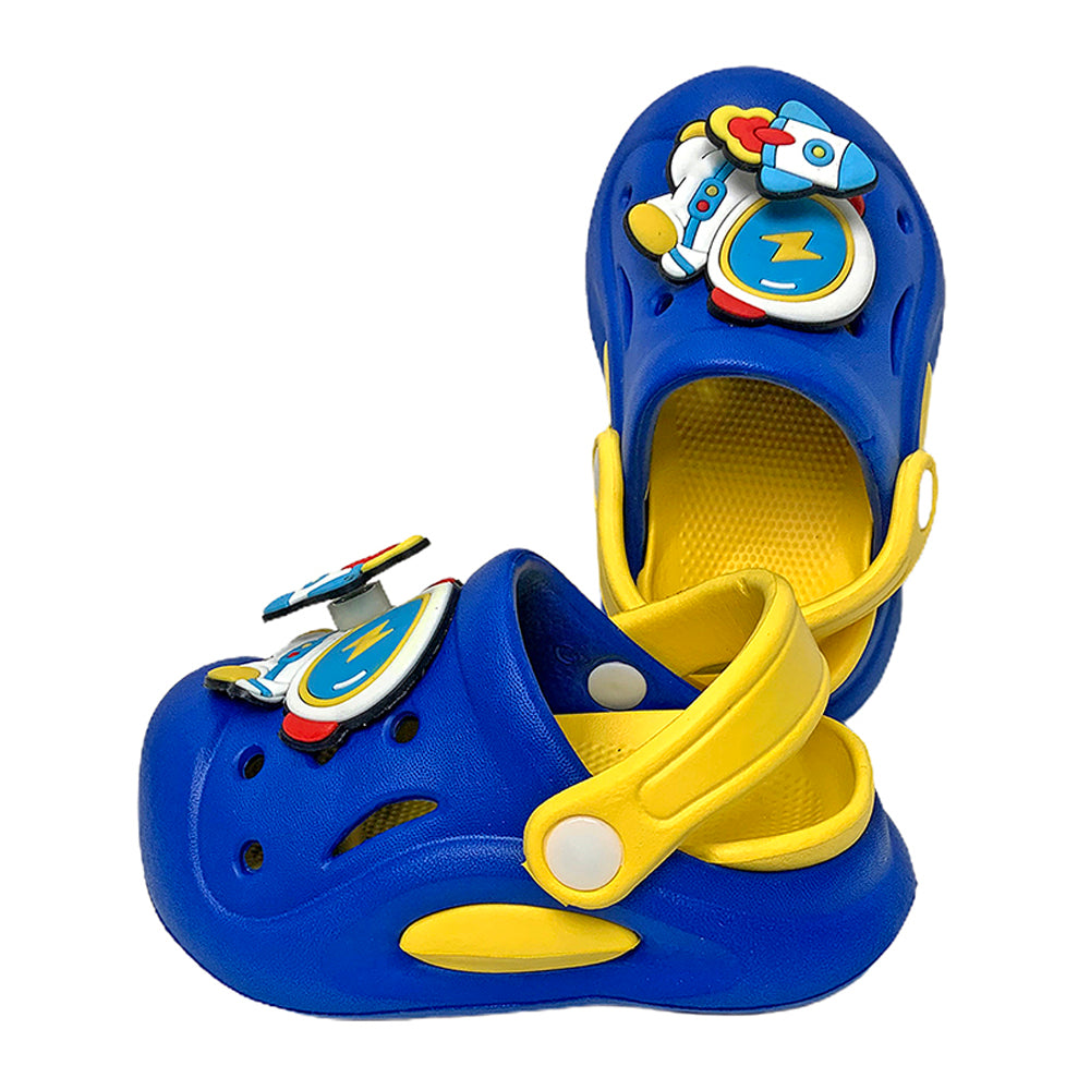 Little Surpise Box Blue & Yellow Spinning Rocket Slip On Clogs, Summer/Monsoon All Season Footwear For Toddlers & Kids