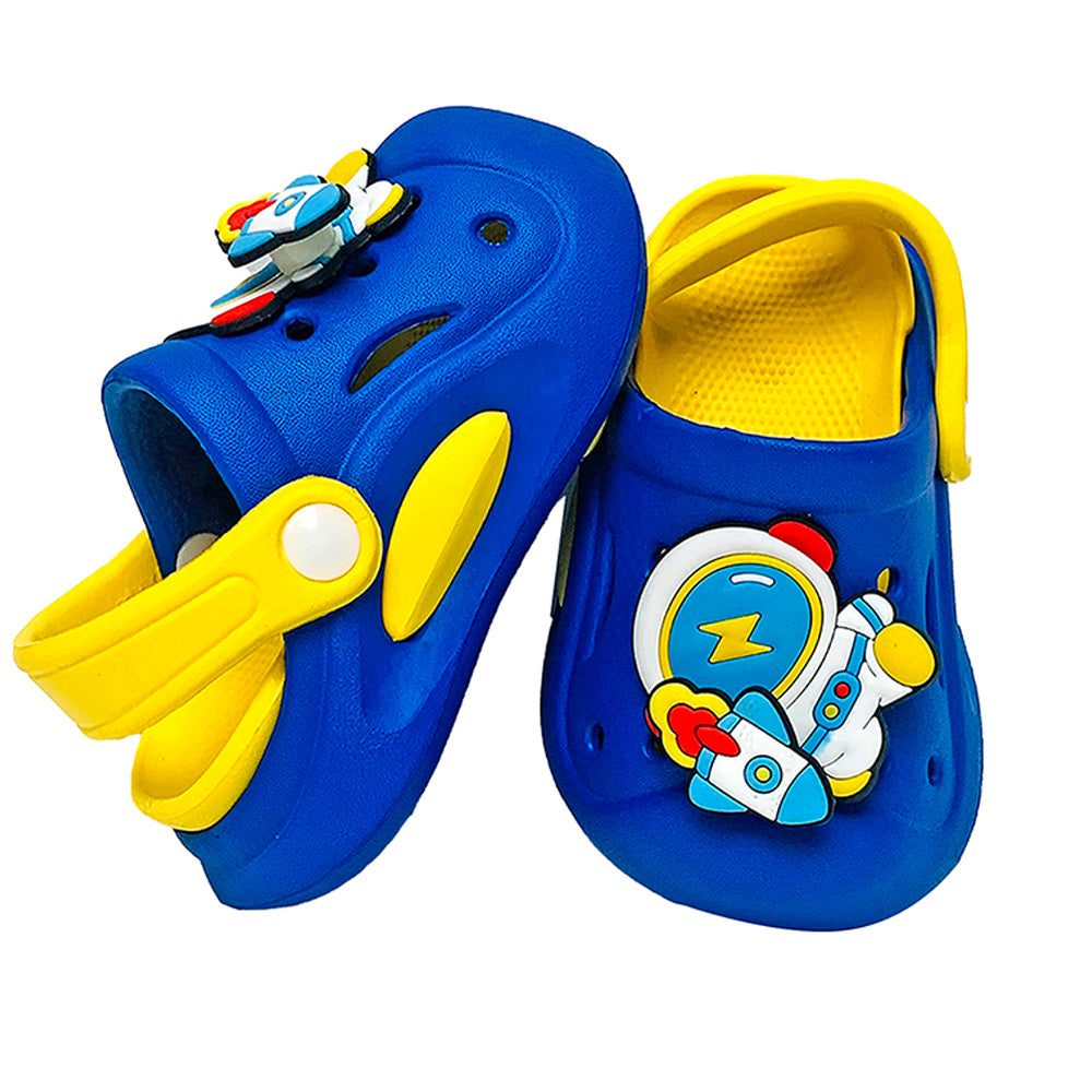 Little Surpise Box Blue & Yellow Spinning Rocket Slip On Clogs, Summer/Monsoon All Season Footwear For Toddlers & Kids