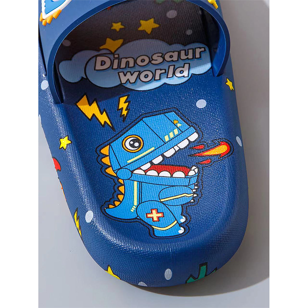 Little Surpise Box Dark Blue All Over Dino Theme Slip On Clogs, Summer/Monsoon All Season Footwear For Toddlers & Kids.