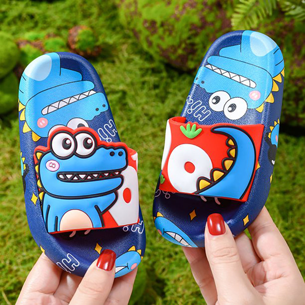 Little Surprise Box Dino Dark Blue & Red Slip On Clogs ,Summer/Monsoon/ Beach Footwear For Toddlers And Kids, Unisex.