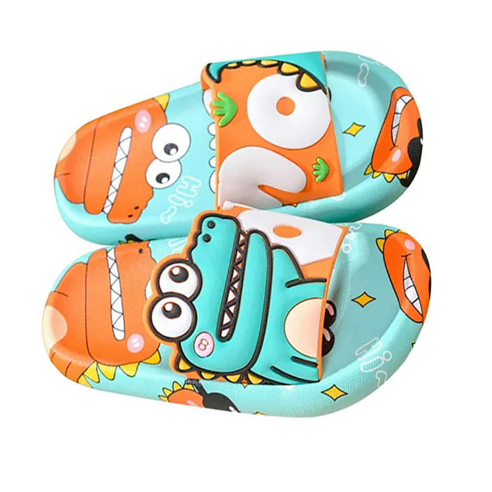 Little Surprise Box Dino Mint Green & Orange Slip On Clogs ,Summer/Monsoon/ Beach Footwear For Toddlers And Kids, Unisex.