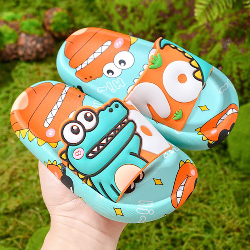 Little Surprise Box Dino Mint Green & Orange Slip On Clogs ,Summer/Monsoon/ Beach Footwear For Toddlers And Kids, Unisex.