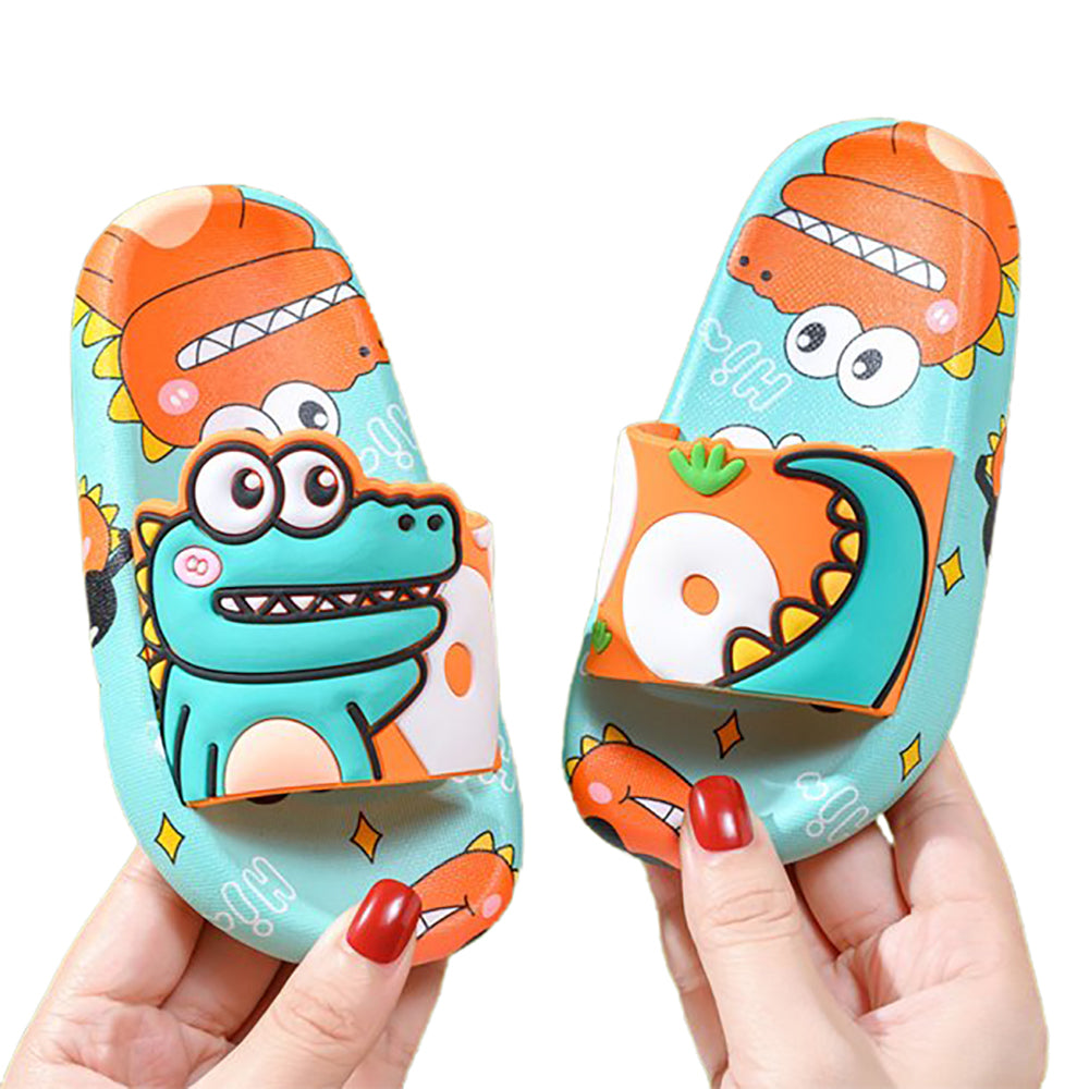 Little Surprise Box Dino Mint Green & Orange Slip On Clogs ,Summer/Monsoon/ Beach Footwear For Toddlers And Kids, Unisex.