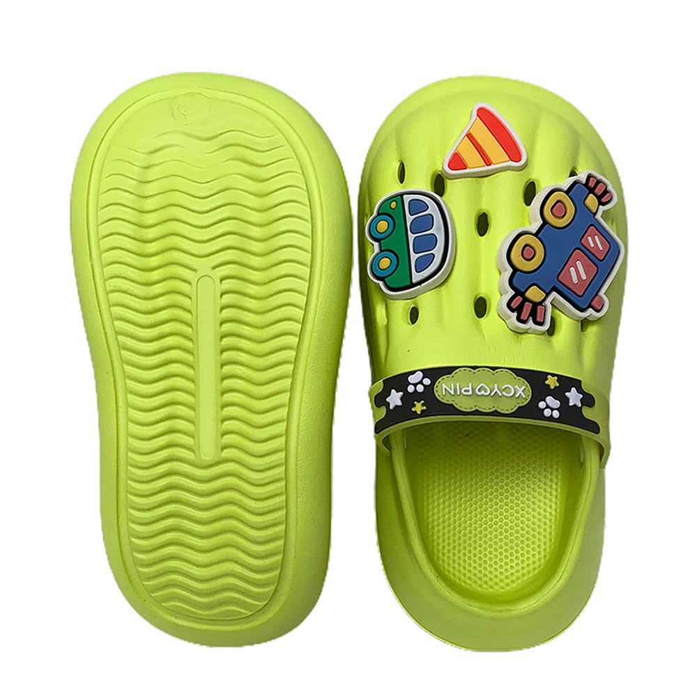 Little Surpise Box Green Car Theme Slip On Clogs, Summer/Monsoon All Season Footwear For Toddlers & Kids