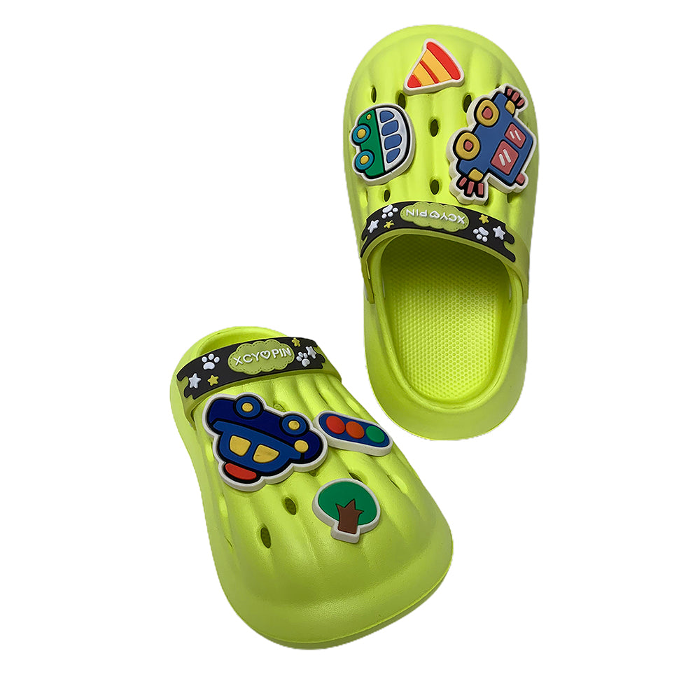 Little Surpise Box Green Car Theme Slip On Clogs, Summer/Monsoon All Season Footwear For Toddlers & Kids